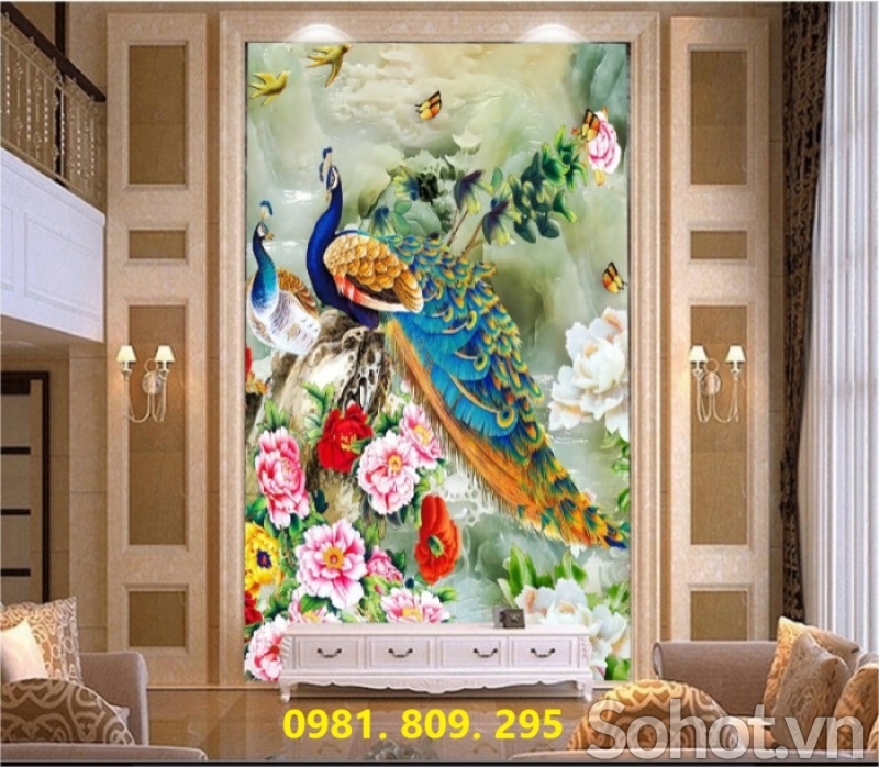 Mẫu gạch 3d chim công khổ dọc