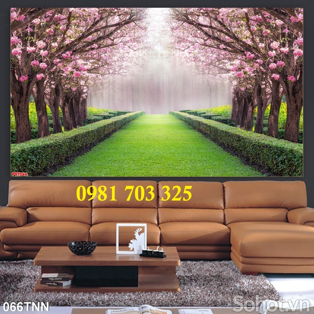 Tranh gạch 3D ốp tường phòng khách, tranh hoa đào