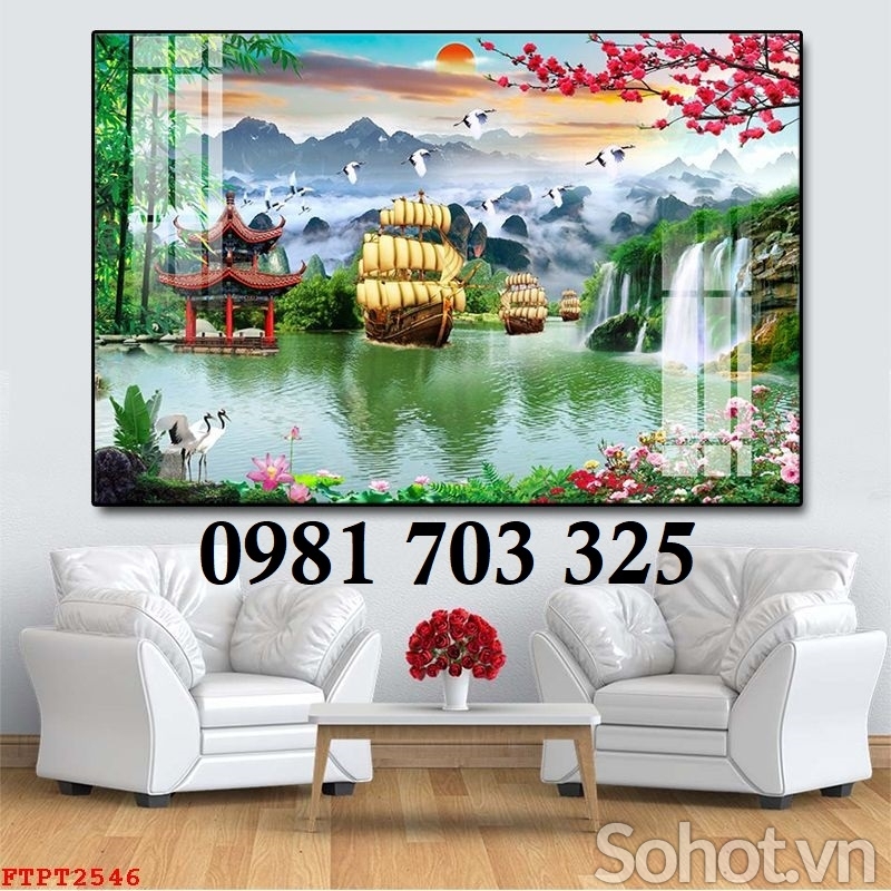 Gạch tranh phong cảnh thác nước 3D ốp tường