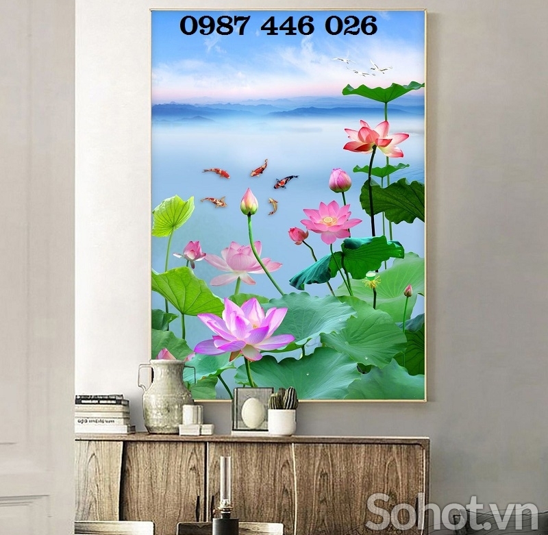 Gạch tranh hoa sen 3d tuyệt đẹp HP9872