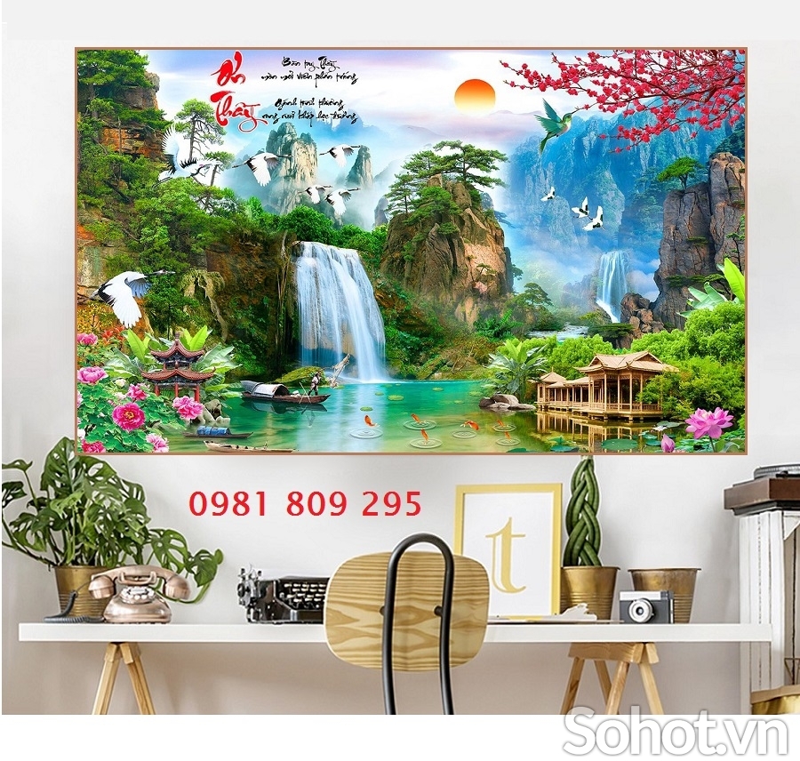 Tranh gạch , gạch ốp tường thác nước thiên nhiên