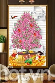 tranh gạch hoa đào- tranh gạch men 3D