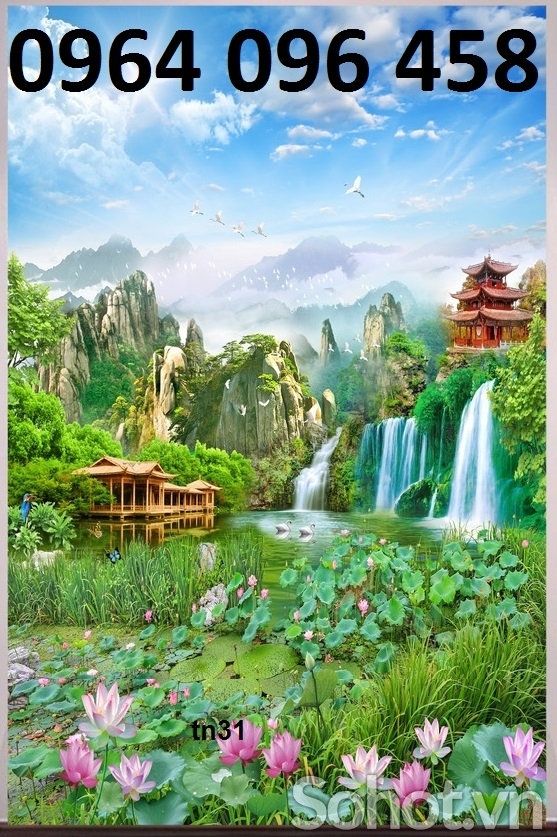 Tranh gạch 3d ốp tường phong cảnh khổ đứng - HJN9