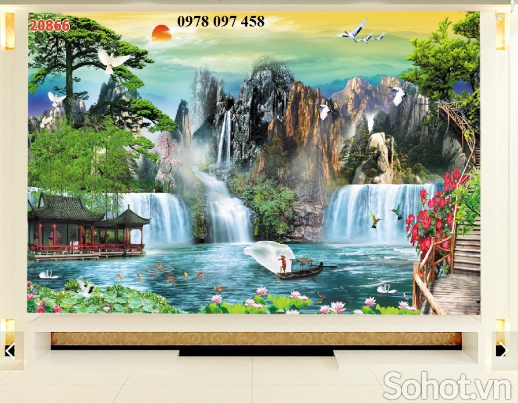 Gạch tranh ốp phòng khách.