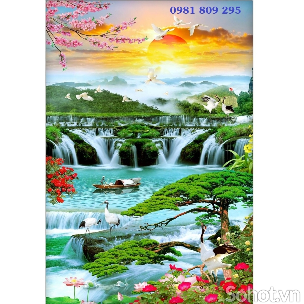 Tranh gạch men thác nước đẹp 3d  HP5454