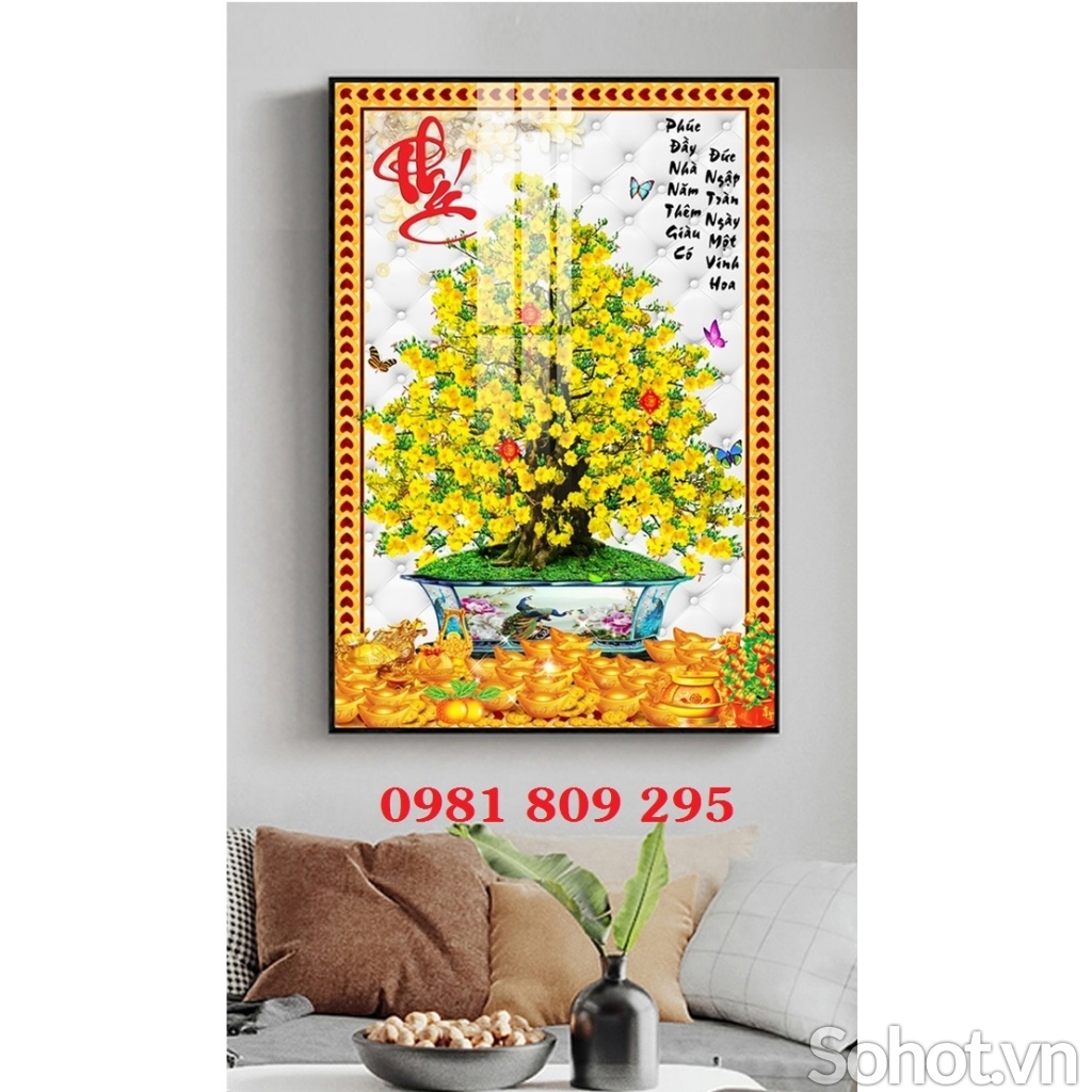 Tranh hoa mai trang trí tường, gạch tranh GP86