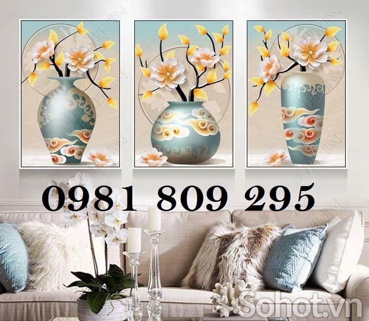 Tranh gạch 3d bình hoa ốp phòng bếp