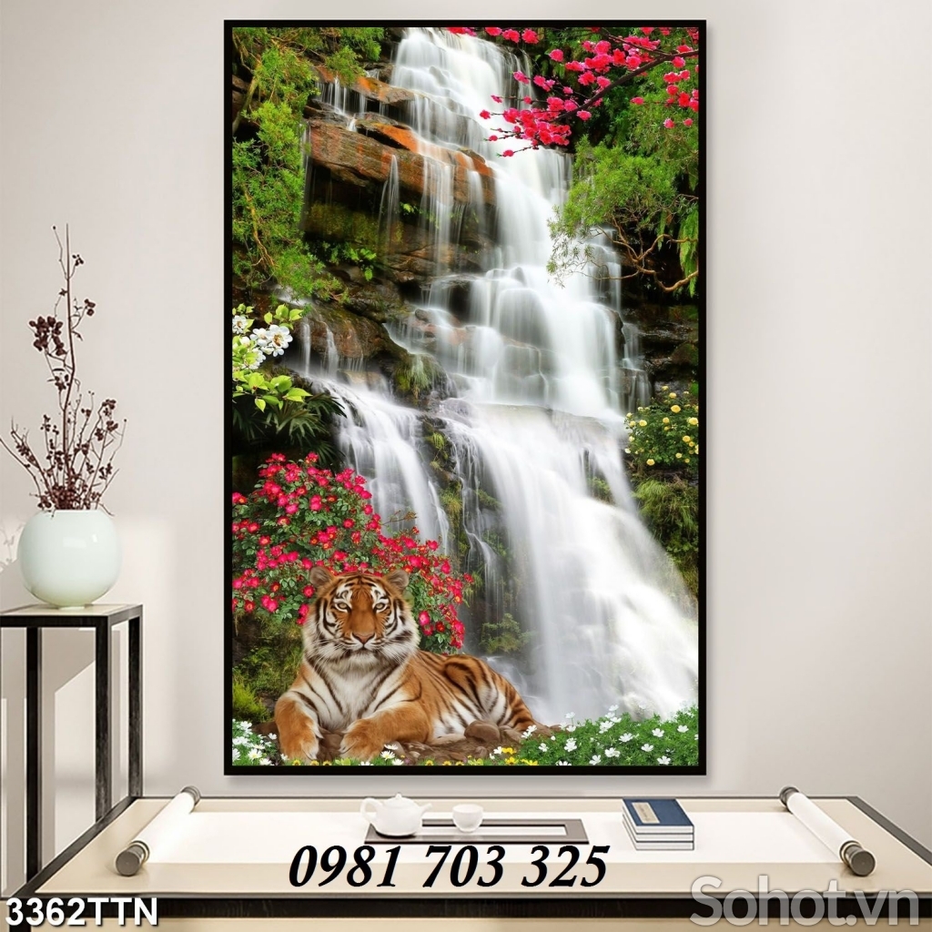 Gạch tranh 3D phong cảnh, tranh thác nước khổ đứng
