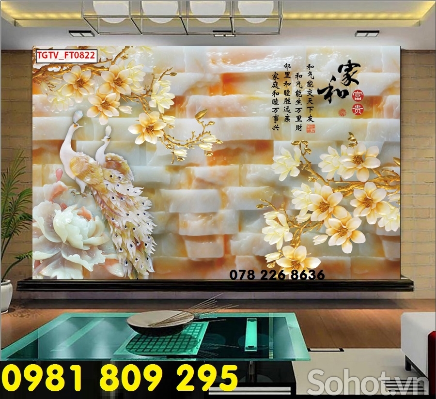 Tranh gạch 3d chim công - tranh sứ ngọc