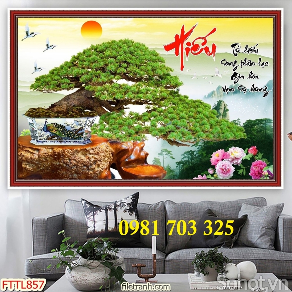 Gạch tranh chậu câu bonsai phong thủy