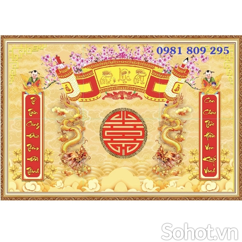 Tranh gạch men ban thờ gia tiên 3d