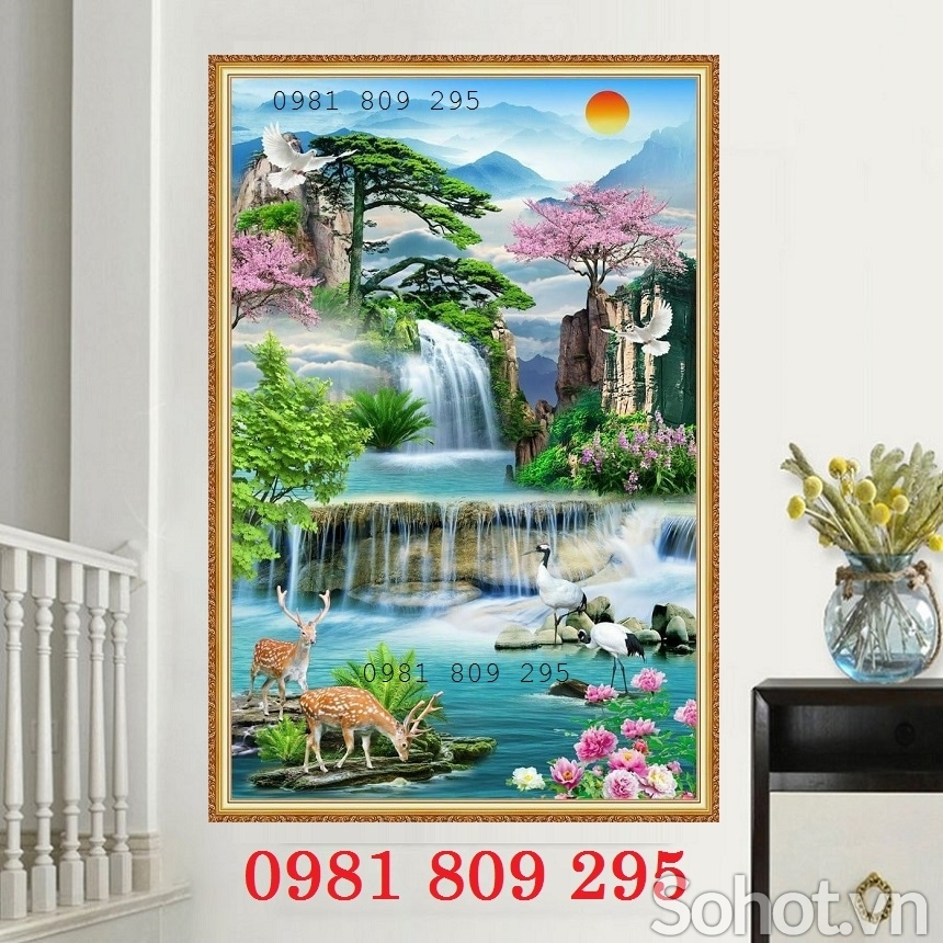 Tranh gạch men thác nước đứng HN8282