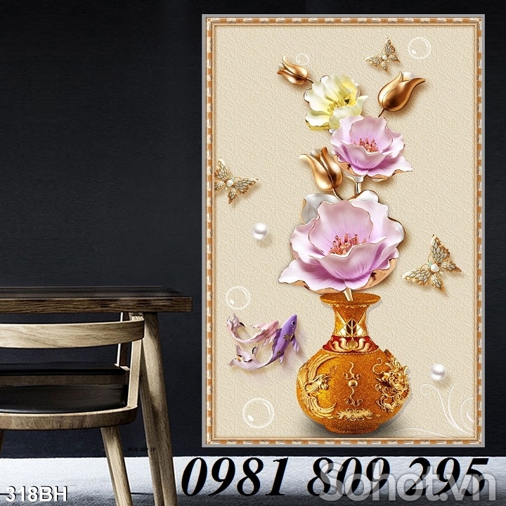 gạch tranh bình hoa 3d ốp tường