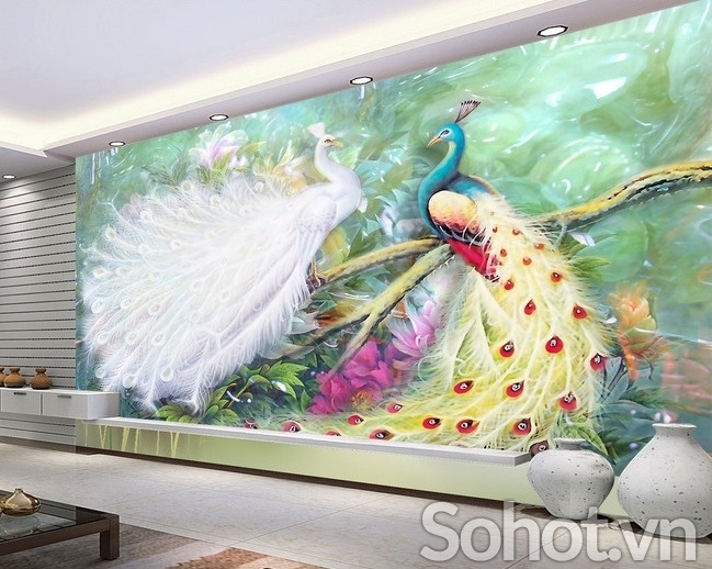 Tranh gạch chim công - tranh phong thủy