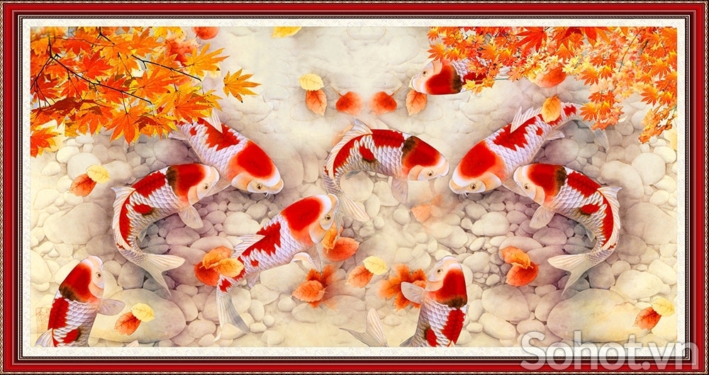 Tranh cá koi 3d - tranh gạch 3d cá koi - CCX4