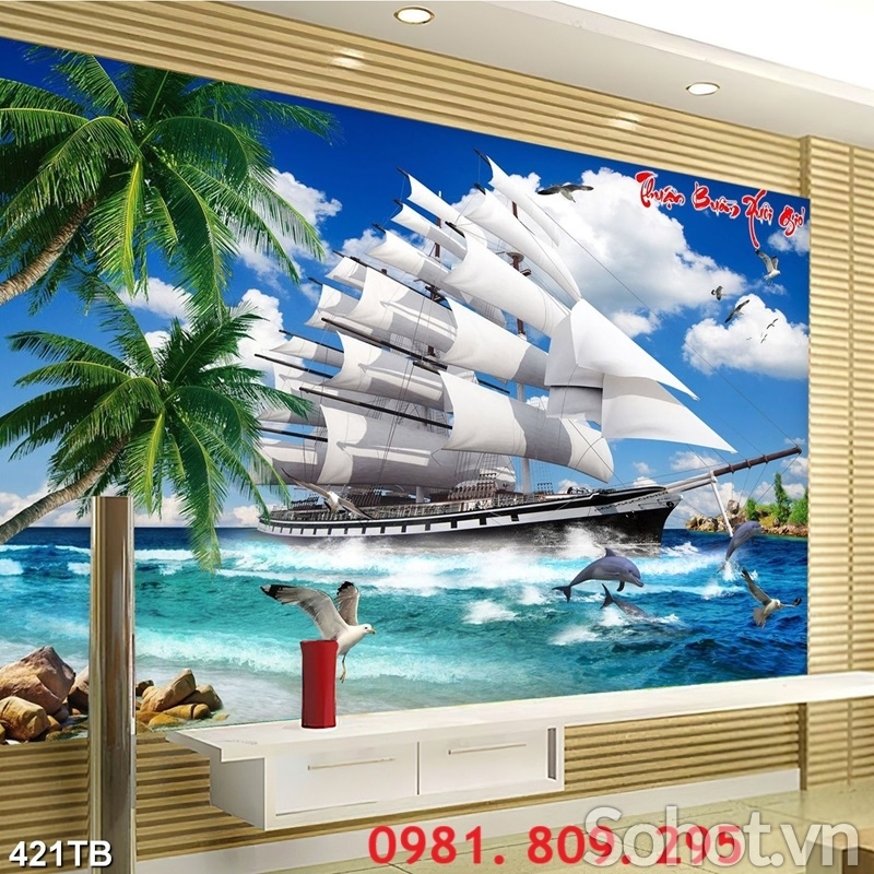 Gạch ốp tường 3d, tranh gạch thuyền buồm