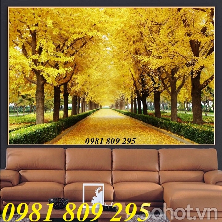 tranh gạch 3d phong cảnh mùa thu lá vàng