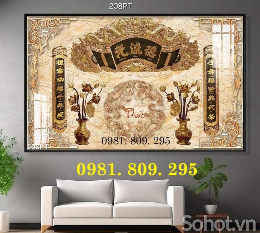 Tranh phúc lộc thọ , gạch tranh phòng thờ HQ999
