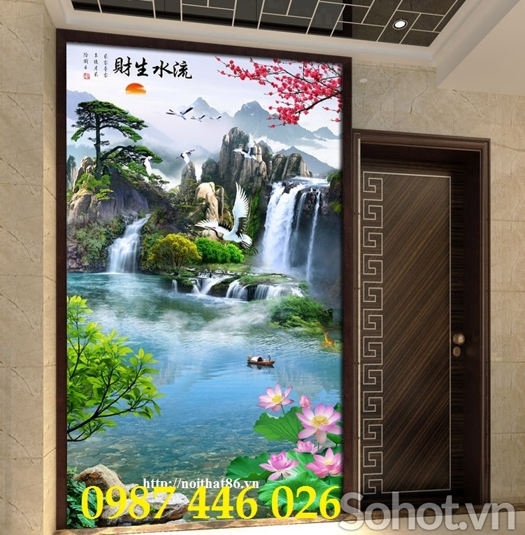 Tranh gạch men thác nước phong cảnh khổ đứng HP8722