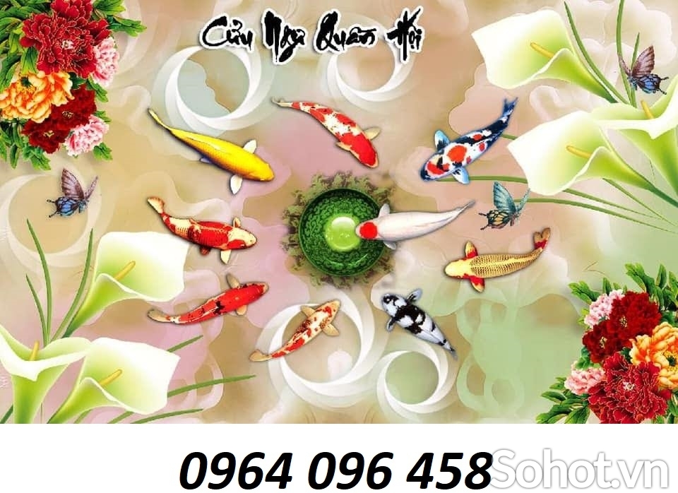 Tranh 3d cá chép - tranh gạch 3d cá chép - 755C