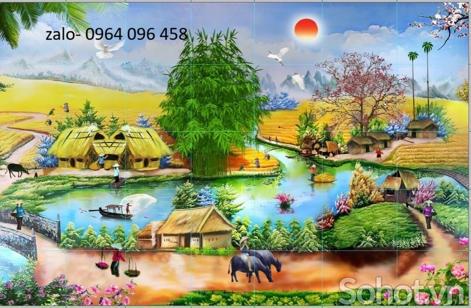 Tranh cảnh đồng quê - tranh gạch 3d ốp tường - HXDC3
