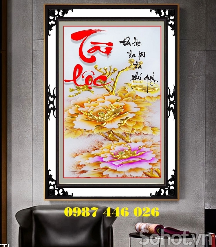 Tranh gạch men cây tiền lộc vàng HP97224