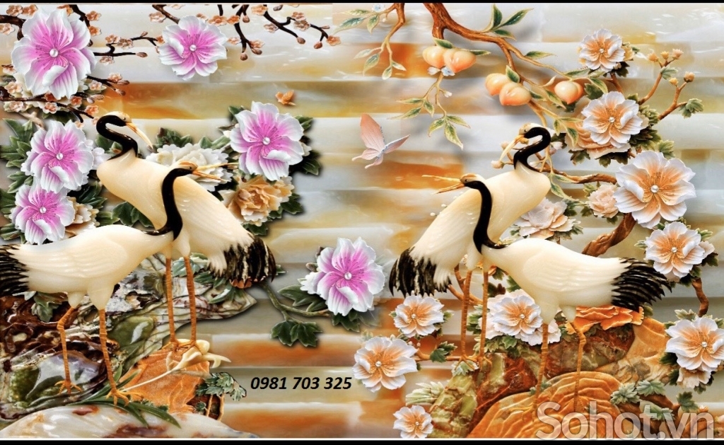Tranh tùng hạc-gạch tranh 3D