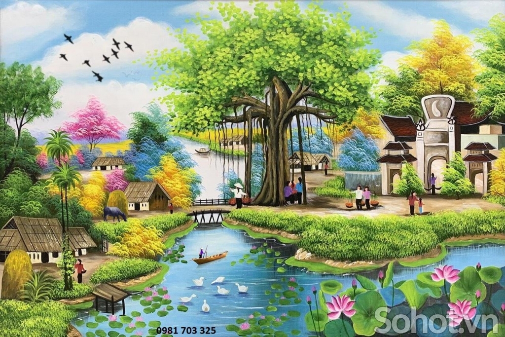 Tranh gạch phong cảnh làng quê