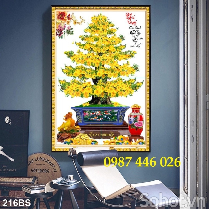 Gạch ốp tường tranh gạch men hoa mai vàng HP98283