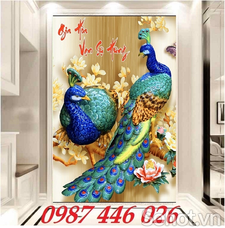 Gạch 3d tranh chim công ốp tường HP9272