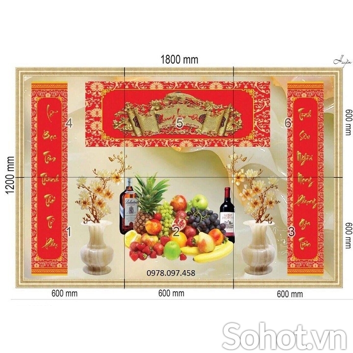 Tranh câu đối phòng thờ - gạch tranh in 3D