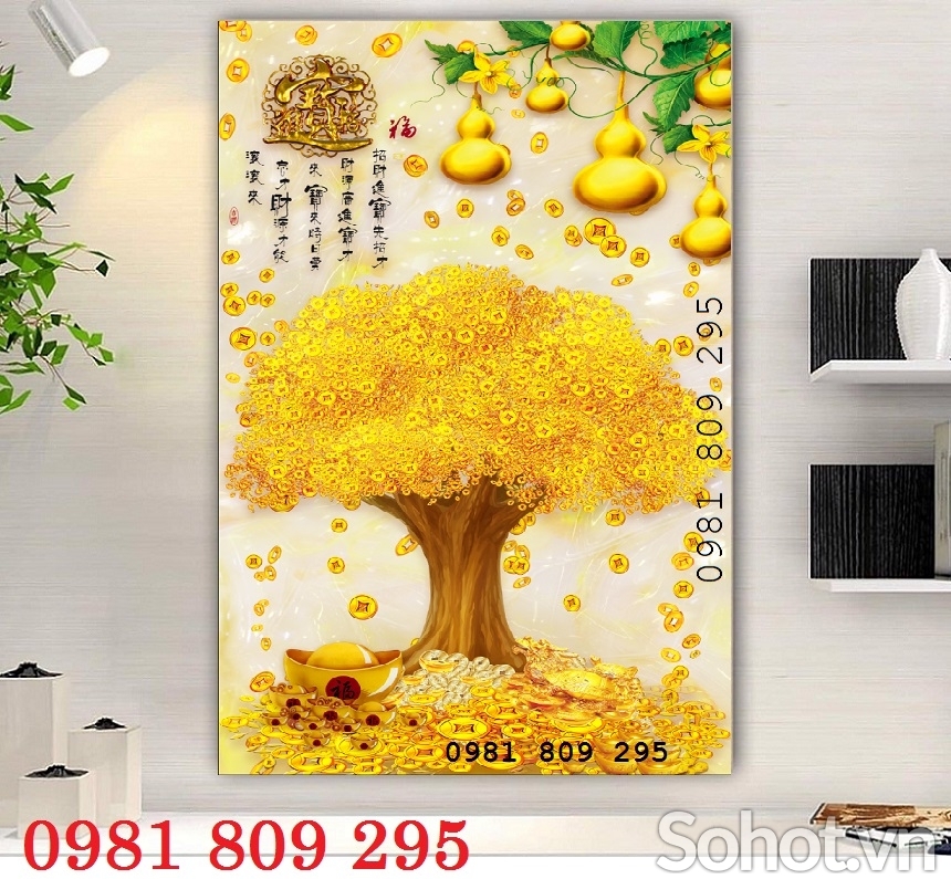 Tranh cây tiền vàng - gạch tranh 3d cây kim tiền  GD55