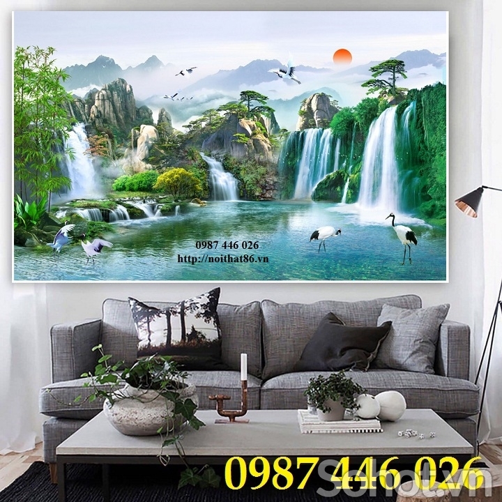 Gạch ốp tường tranh gạch phong cảnh thác nước HP7222