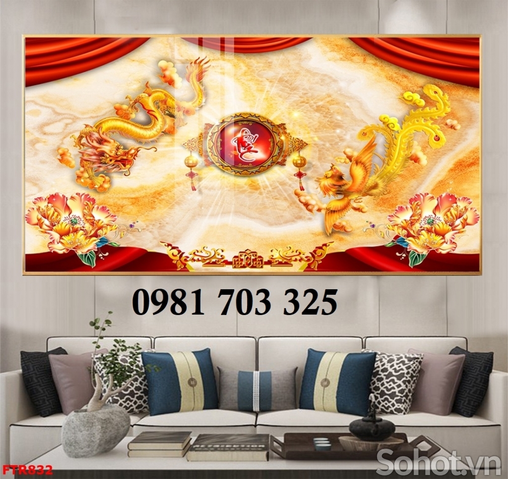 Tranh 3D rồng phượng, tranh gạch men phong thủy