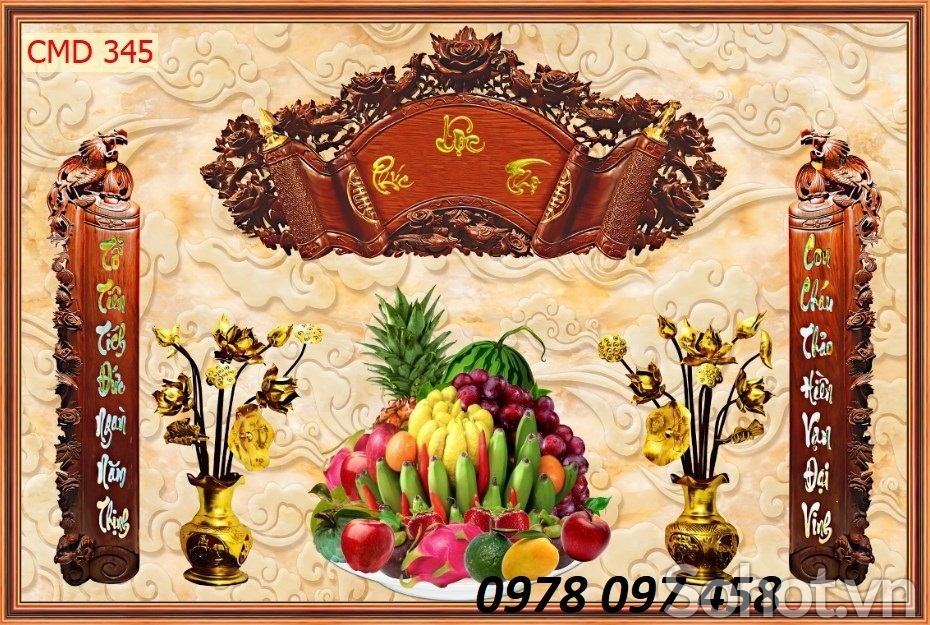 Phòng thờ gia tiên - tranh gạch men