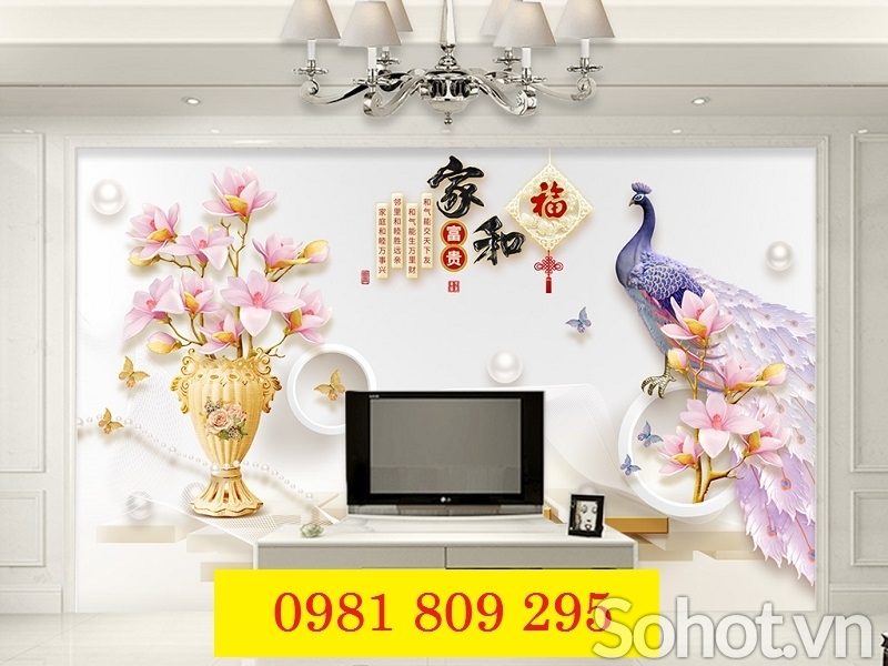 Gạch tranh 3d con công , tranh gạch trang trí