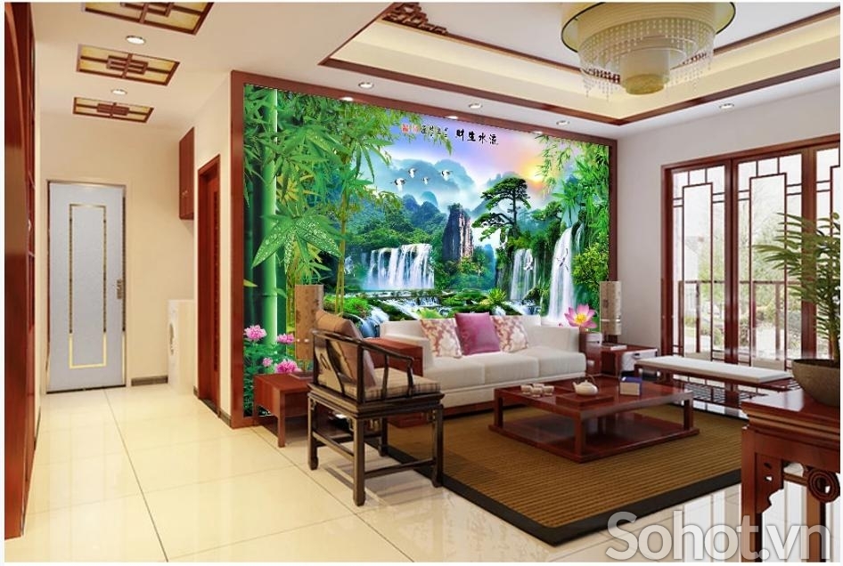 Gạch tranh phong cảnh phòng khách