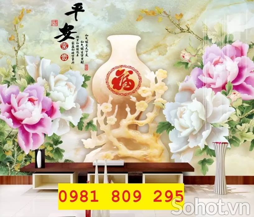 Gạch tranh bình hoa , tranh gạch 3d