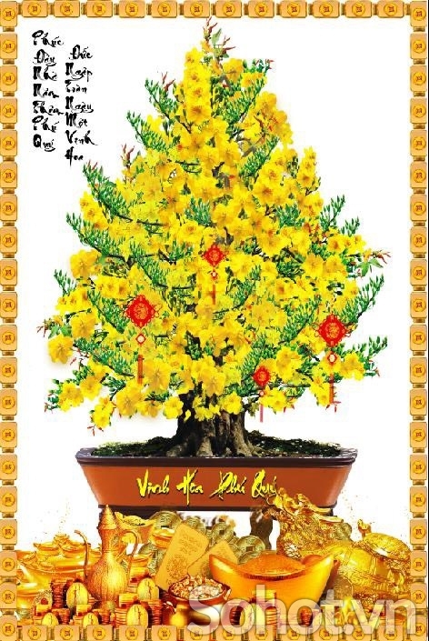 tranh gạch 3d chậu mai - XV56