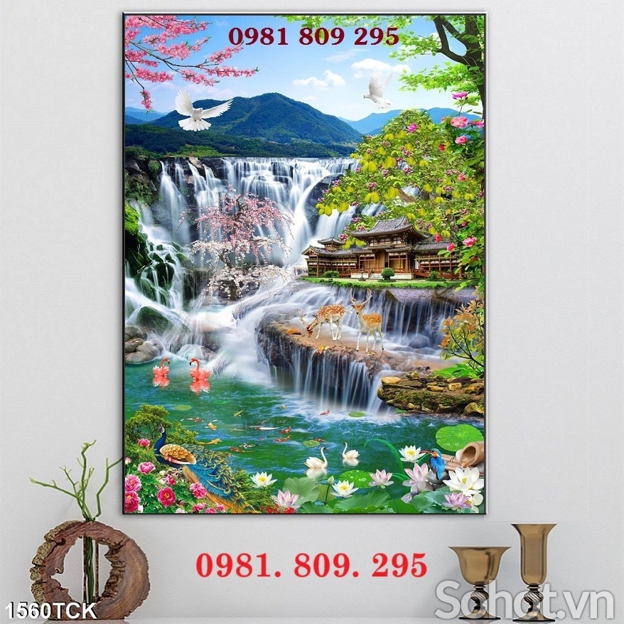 Tranh thác nước , gạch tranh ốp hiên nhà