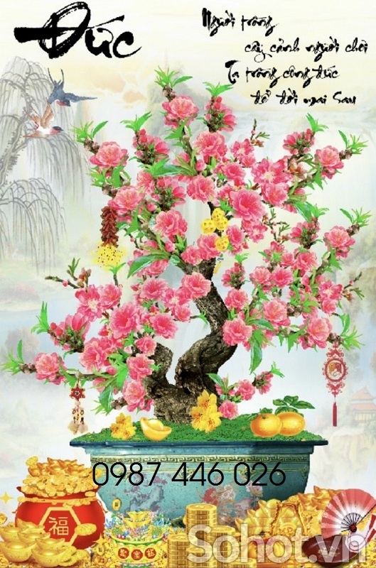 Tranh gạch hoa đào 3d HP7272