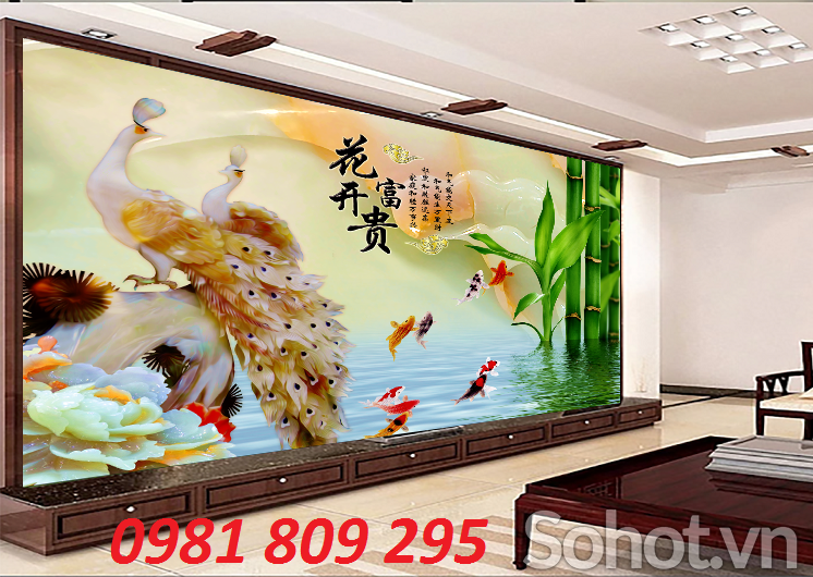 gạch tranh 3d chim công