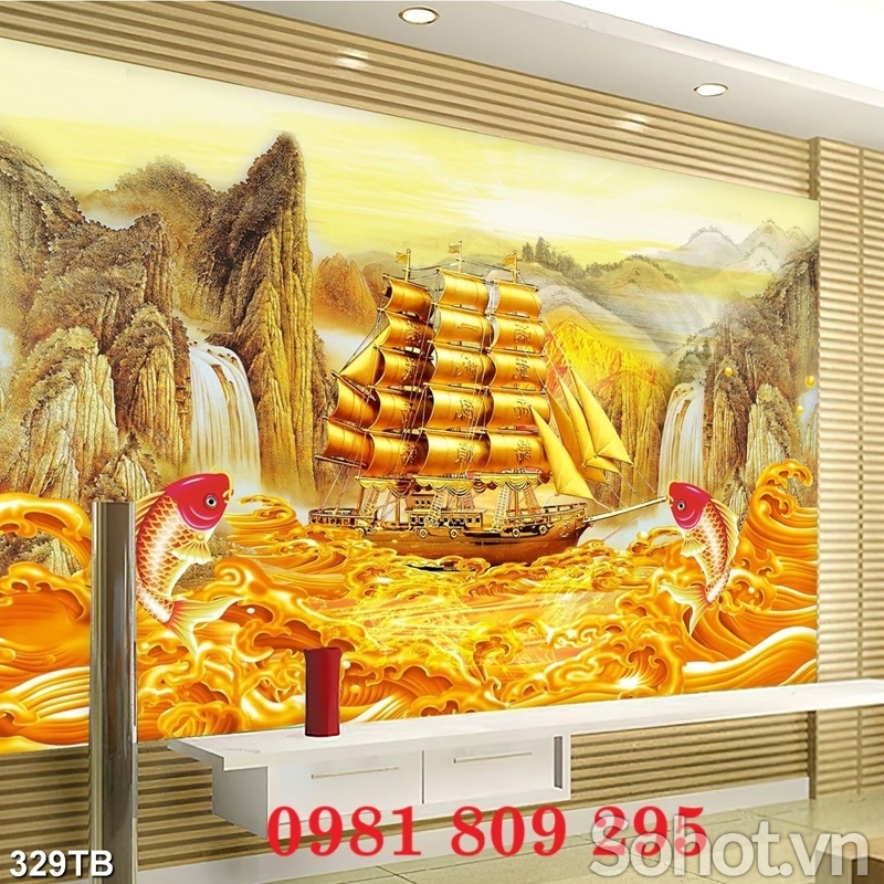 Tranh gạch men thuyền buồm 3d