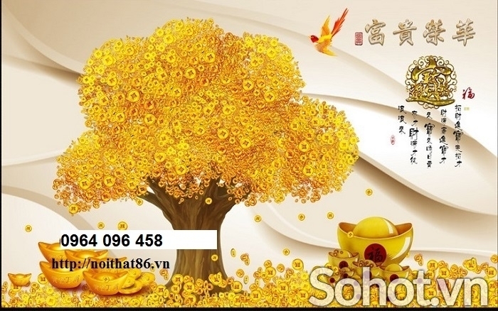 Tranh gạch 3d cây tiền vàng -