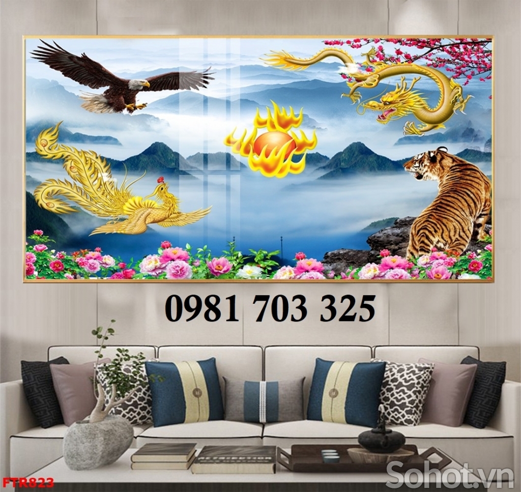 Gạch 3D đẹp hình rồng phượng trang trí