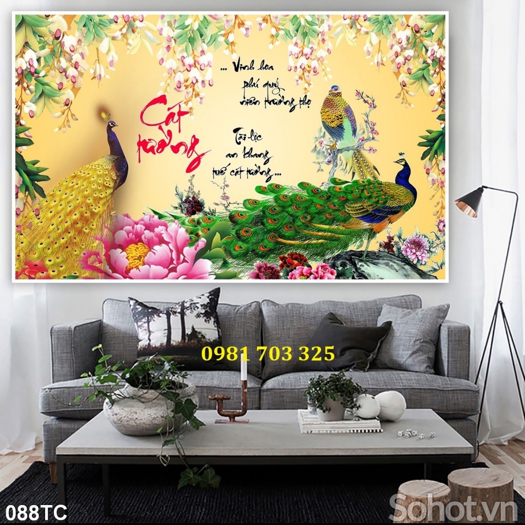 Tranh gạch chim công 3D trang trí