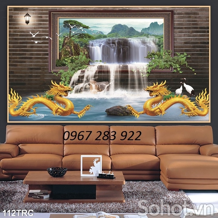 Gạch tranh phong thủy rồng vàng 3d- Tranh phòng thờ