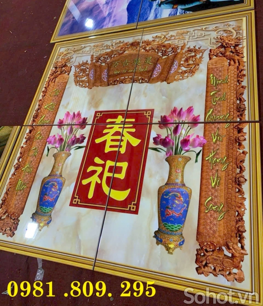 Tranh gạch ốp phòng thờ 3d chữ phúc