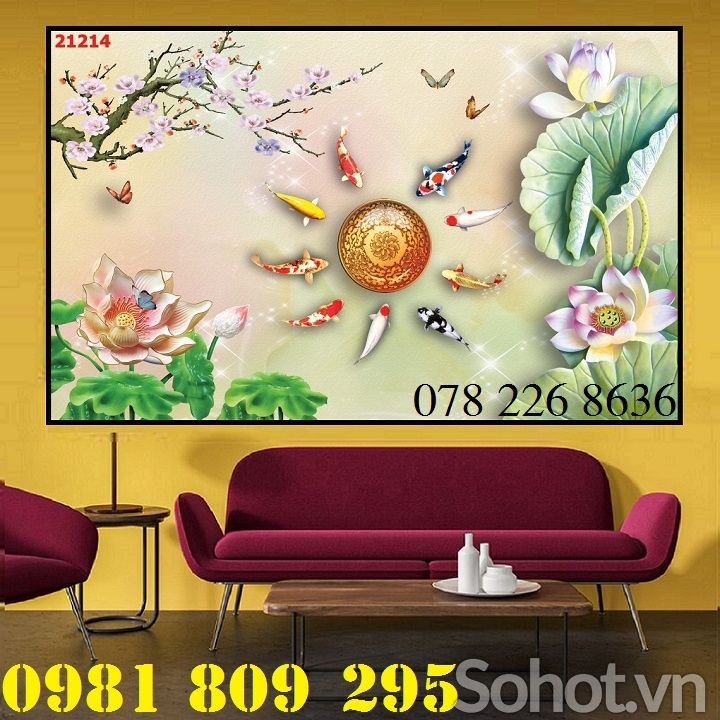 Tranh hoa sen - gạch trang trí tường phòng khách HGJ856