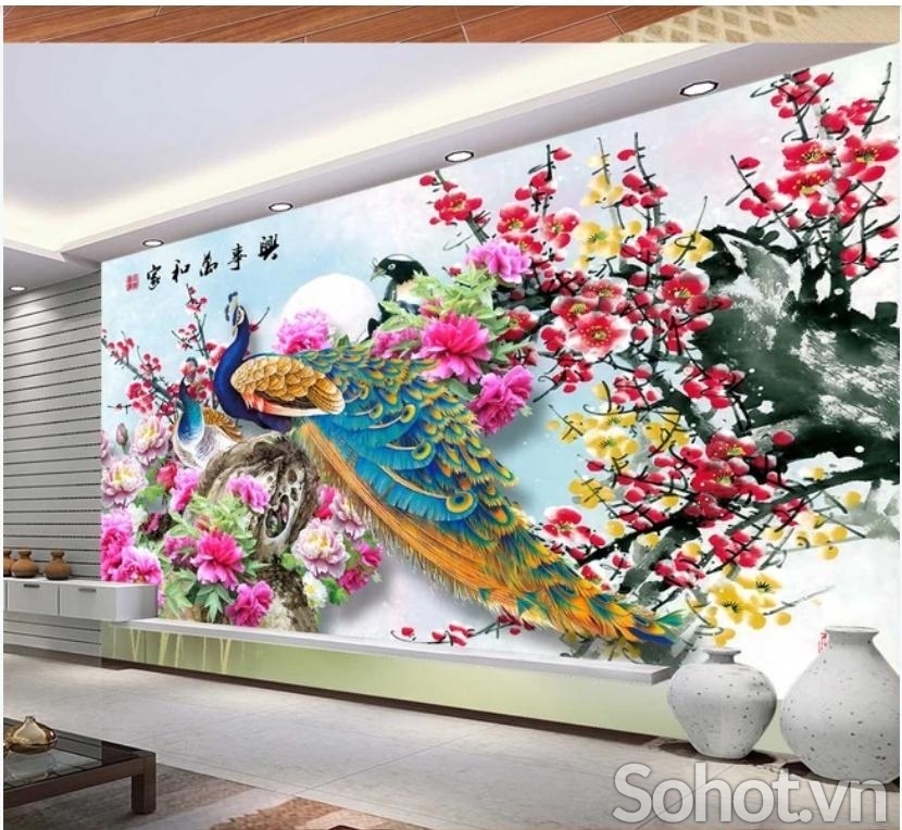 Tranh gạch - tranh chim công